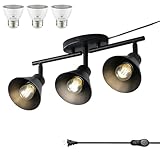 Black 3 Light Plug in Ceiling Light Fixture,Modern Plug in Track Lighting,16.4ft Cord with Timer & Dimming Switch,3 Way Ceiling Spot Lighting,Flexibly Rotatable Light Head,Dimmable LED Bulbs Included