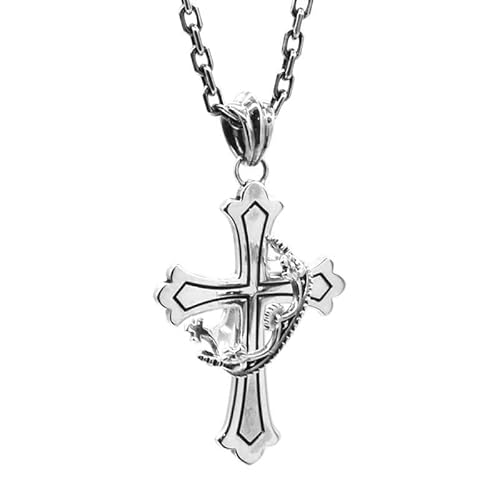 [ライオンハート] ラッピング済 ハウリング クロス ネックレス シルバー925 クラウン 十字架 王冠 別注ポーチ付き メンズ ブランド (Sサイズ)