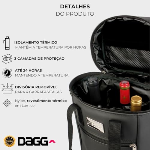 Bolsa Porta Vinho Wine Bag Térmica e Impermeável Para Bebidas 4 Garrafas Taças Com Alça Premium