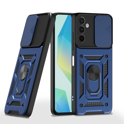 Image of Pikkme D10 Tough Armor Bumper Case | 360 Protection Case | Sliding Camera Shield Cover & Ring Holder Stand Back Cover for Samsung Galaxy A16 5G (Blue)