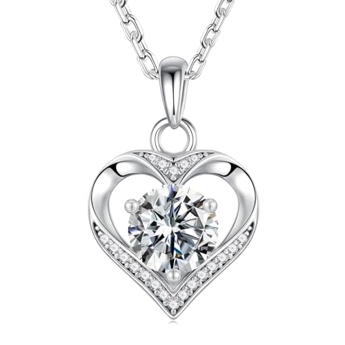 MOOSEA Mothers Day Gifts for Wife Mom - Heart Pendant Necklaces for Women, 1ct Moissanite Necklace Anniversary Jewelry Present for Wife Birthday Gifts for Mom Girlfriend Sister Jewelry Gift