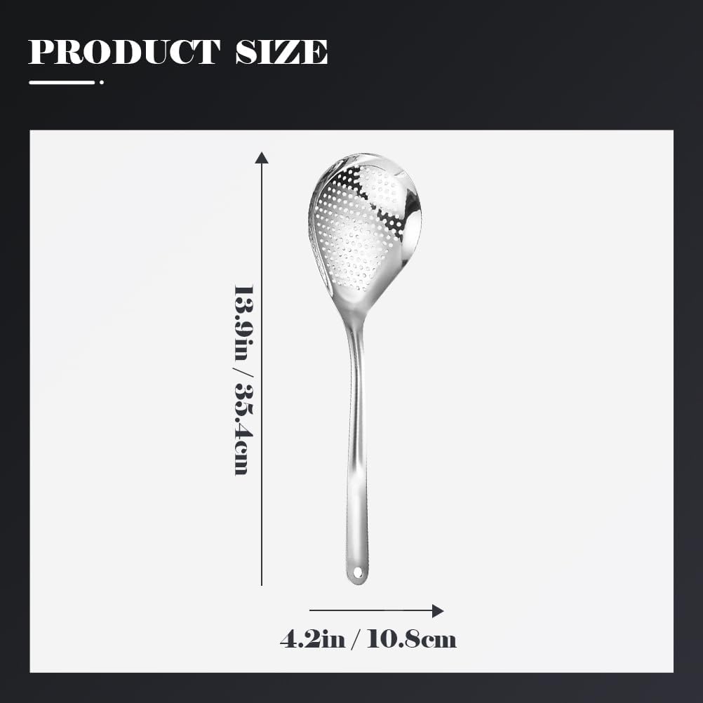 Hemoton Stainless Steel Skimmer Slotted Spoon for Frying and Hot Pot Cooking 13.93 Inch Large Strainer Ladle for Oil Draining and Food Scooping