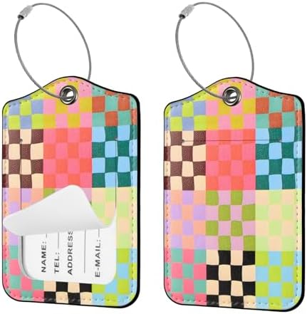 Seorsok 2Pcs Luggage Travel Tags for Suitcases,Cute Color Grids C...