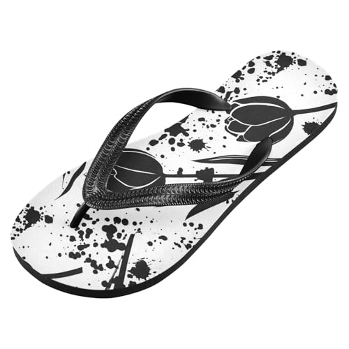 Tulips Ink Black Flip Flops for Beach Thong Sandals Anti-slip Lightweight Beach Slippers for Summer Outdoor Travel2