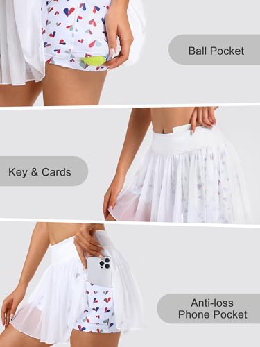 Image of Ibeauti Womens Mini Flowy Skort High Waisted Pleated Tennis Golf Skirts Mesh Ruffler Athletic Skirt with Shorts Pockets