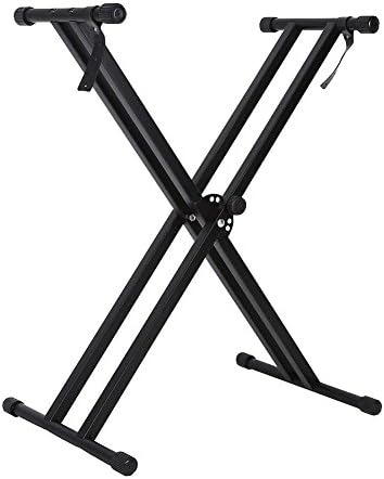 lyrlody Double Braced Keyboard Stand X-Frame E-Piano Holder Keyboard Holder Electric Organ Holder Keyboard Bench with Rubber Feet, Black 95 x 43 cm