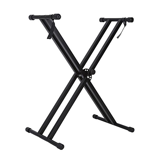 lyrlody Supporto per tastiera, doppio supporto per tastiera, telaio X, supporto per tastiera, supporto elettrico, per organi con piedini in gomma, nero, 95 x 43 cm