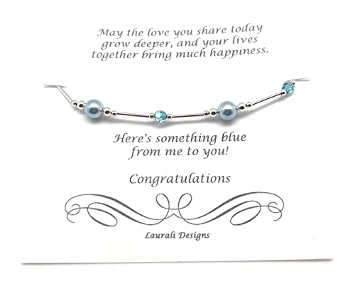 Something Blue Anklet Bracelet - Sterling Silver with Blue Crystal Pearls