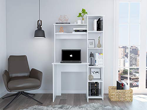 Tuhome Versalles Collection Free Standing Home Office Computer Desk With 2 Top Shelves, White #TOP10