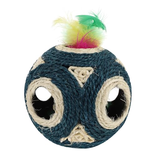 Kisangel Blue Cat Toy Sisal Ball with 6 Holes - Interactive and Chewing Toy for Cats and Kittens, 4.33 Inch