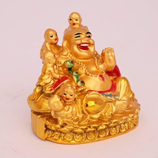 Fengshui - Buddha che ride con cinque bambini per la felicità in famiglia e prosperità ricchezza, buona fortuna, successo, decorazione decorativa per la casa e l'ufficio