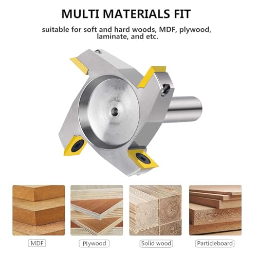 Image of SpeTool Nickel Plating CNC Spoilboard Surfacing Router Bit 1 /2 inch Shank 2-1 /2 inch Cutting Diameter, 4 Wings Coated Carbide Insert Slab Flatting Router Planer Bit Wood Planing Bit Woodworking Tools