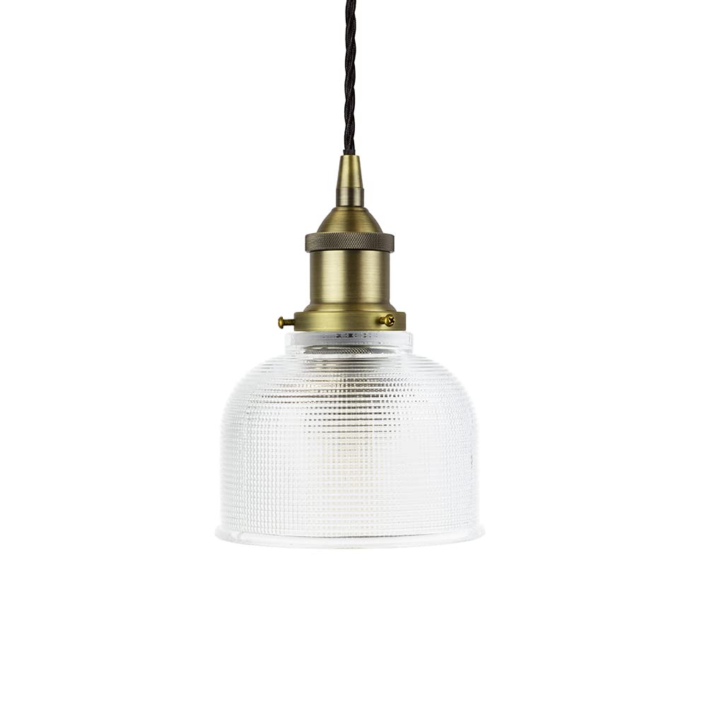 The Soho Lighting Company Bronte Clear Glass Pendant Light with Matt Antique Brass Lamp Holder and Black Twisted Cable