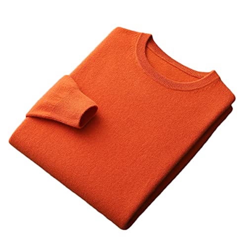 Herren 100% Kaschmir Rundhals Pullover Pullover Langarm Solid Strickpullover, Orange, X-Large