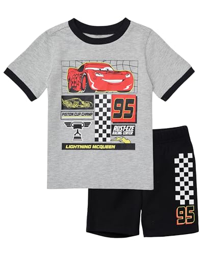 Image of Disney Pixar Cars Lenticular Lightning McQueen Toddler Outfit for Boys, 2 Piece T-Shirt & Fleece Shorts Set