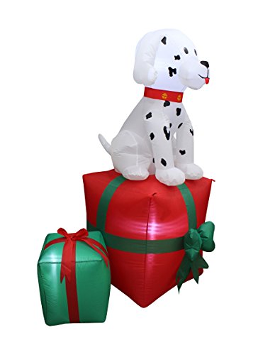 5 Foot Tall Christmas Inflatable Dalmatian Puppy Dog On Gift Box Outdoor Indoor Holiday Decorations, Blow Up Led Lights Lighted Christmas Yard Decor, Giant Lawn Inflatable For Home Family Outside #TOP2
