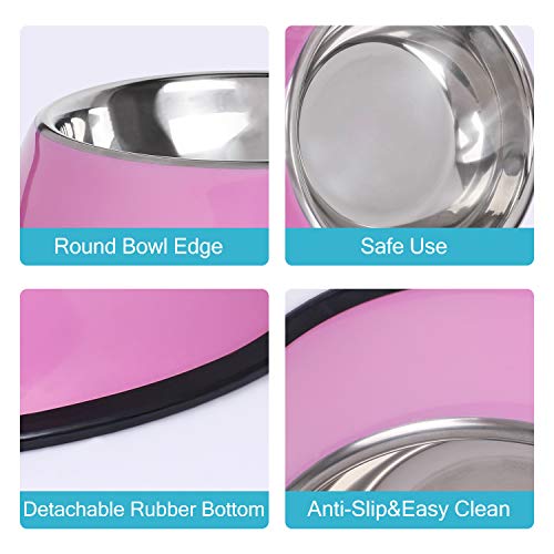 Whippy Stainless Steel Dog Water Bowl for Small,Medium,Large Pets Feeder Bowls with Rubber Base 2 Pack(Medium, Pink,10oz… - Image 6