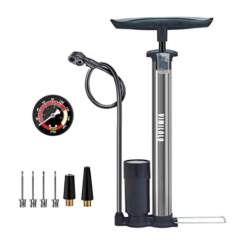 VIMILOLO Bike Pump, Air Bicycle Pump Inflator with Pressure Gauge for Presta and Schrader Valve Tire Ball Bike Portable Pumps 160PSI Cover