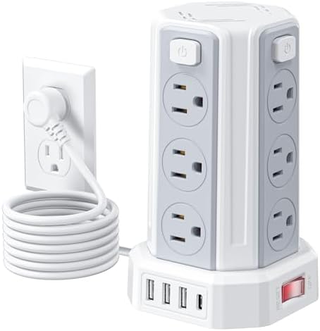 Power Strip Surge Protector, 6.5 Ft Extension Cord with 12 AC Mul...