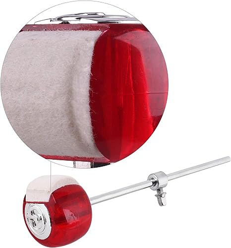 Drum Stick Beater Red Stainless Steel Handle Felt Hammer Head Drum Pedal Beater with Drum Key for Bass Drum Pedal (red)