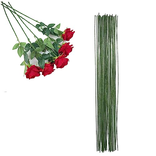 50pcs Floral Wire Stems,Flower Wire Stems Green Floral Wire Bouquet Wire Craft Wire Florist Decorative Wire Floristry Wires Flexible Wire For Flower Stub Stem Handmade DIY Craft Corsages Decoration