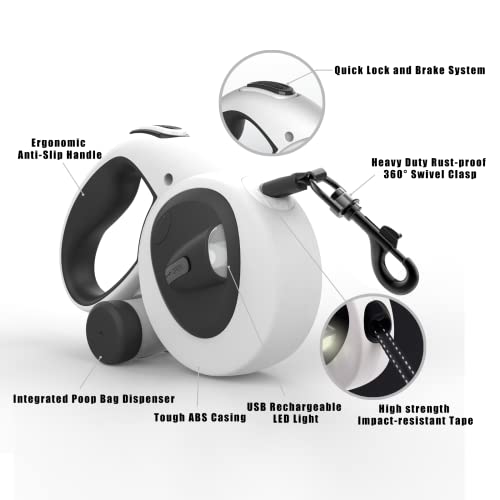 HCY&WLD Upgrade 4-in-1 Retractable Dog Leash with LED Light & Dispenser & Poop Bags, 16 ft Heavy Duty Dog Leash with Anti-Slip Handle for Dogs up to 110 lbs, 360° Tangle-Free, One Button Brake & Lock by HCY&WLD - Image 2