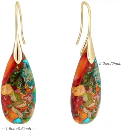 Sriomu Natural Healing Stone Fishhoop Dangle Drop Earrings Statement Gold silver earrings — view 6