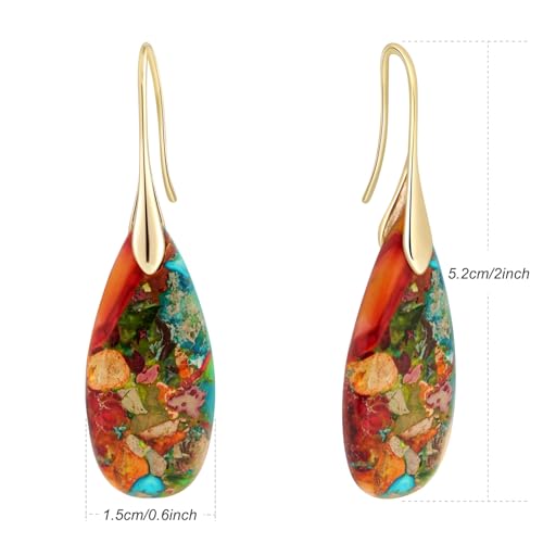 Sriomu Natural Healing Stone Fishhoop Dangle Drop Earrings Statement Gold silver earrings by Sriomu - Image 7