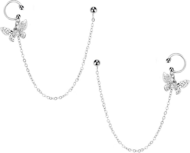SLUYNZ 925 Sterling Silver Elegant Butterfly Cuff Earrings Chain for Women Teen Girls Butterfly Earrings Crawler Earrings Wrap
