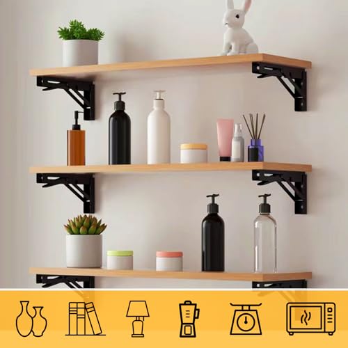 8 Inch Folding Shelf Brackets Heavy Duty Wall Mounted Collapsible Support Bracket for Shelves Black Triangle Metal Folding Shelves for Work Bench Table, DIY Bracket, Space Saving, 4 Pack by WIYYAN - Image 5