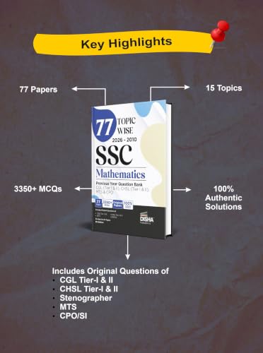 Image of 77 Topic-wise 2026 - 2010 SSC Mathematics Previous Year Question Bank - CGL (Tier I & II), CHSL (Tier I & II), MTS & CPO 8th Edition | Quantitative Aptitude PYQs