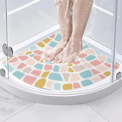 Tappetino da doccia angolare antiscivolo e antimuffa, 70 x 70 cm, in luffa, triangolare, per doccia interna, in morbido PVC, con scarico per anziani, tappetino da bagno curvo per ambienti umidi, ad