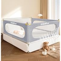 GrowthFun 3-Piece Queen Size Bed Rail for Toddlers, Baby Bed Rail Guard with Height Adjustable, Kids Safety Toddler Bed Rail for Queen Size Bed (78.7\"x78.7\"x59\"- Grey).