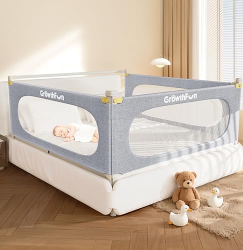 GrowthFun 3-Piece Queen Size Bed Rail for Toddlers, Baby Bed Rail Guard with Height Adjustable Toddlers Bed Rail, Kids Safety Bed Rail for Queen Size Bed (78.7"x78.7"x58.6" - Grey) by GrowthFun - Used condition - CA$111.59