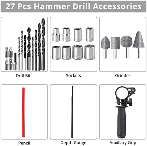 Proster 780W Corded Hammer Drill Kit with 13mm Keyed Chuck Variable Speed 3000PRM Heavy Duty Drill with 360° Rotating Handle Impact Drill Included 28 Pcs Accessories Set for Home Workshop Garage