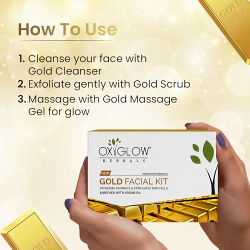 Image of OxyGlow Hebals Gold Facial Kit 260g | Increase Radiance & Stimulate Skin Cell | Enriched wih Argan Oil | For All Skin Types | For Women