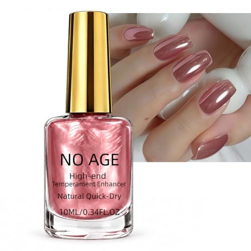 Image of Rose Gold Pearl Nail Polish, Quick Dry Metallic Strengthening Nail Varnish