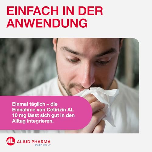 AL Aliud Pharma ALIUD PHARMA Cetirizin AL 10 mg, 100 Tabletten: Antiallergikum zur symptomatischen Behandlung bei allergischer Rhinitis - Produktansicht 3 | TV | Video | Foto