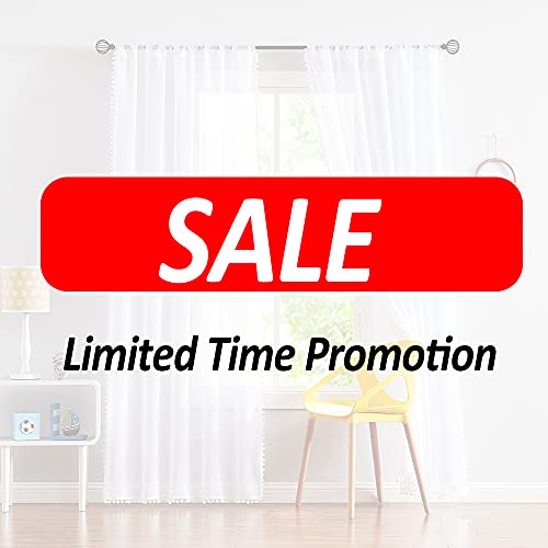 Black Pom Pom Sheer Curtains for Bedroom 63" Linen Texture Decorative Voile Draperies Chic Solid Sheer Curtain Panels for Living Room 52" w 2 Pack - Thumbnail 5
