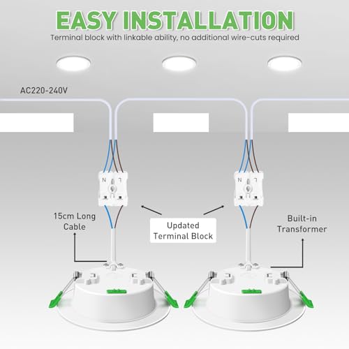 ALUSSO Einbaustrahler LED Spots 230V Dimmbar 10W 1050LM Deckenspots Flach 3CCT 3000K Warmweiß 4000K Neutralweiß 6500K Kaltweiß IP44 Einbauleuchten für Badezimmer Küche Wohnzimmer, 6er Set
