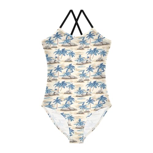 Palm Stone Girls One Piece Swimsuits Summer Quick Dry Beach Bathing Suit, 5-6T