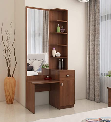 MAMTA Decoration Engineered Wood Dressing Table Mirror with Storage Shelves for Living Room Bedroom Wooden Vanity Table (Classic Walnut)