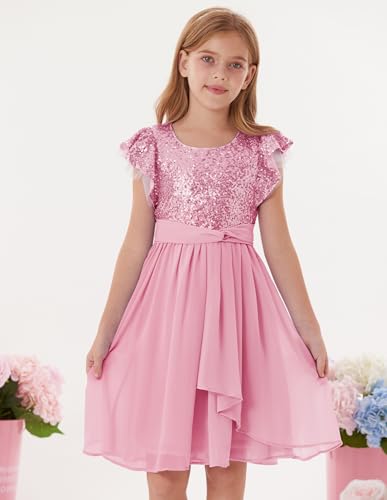 GRACE KARIN Girls Sequin Dress Party Birthday Prom Formal Fancy Midi Dress 5-12 Years3
