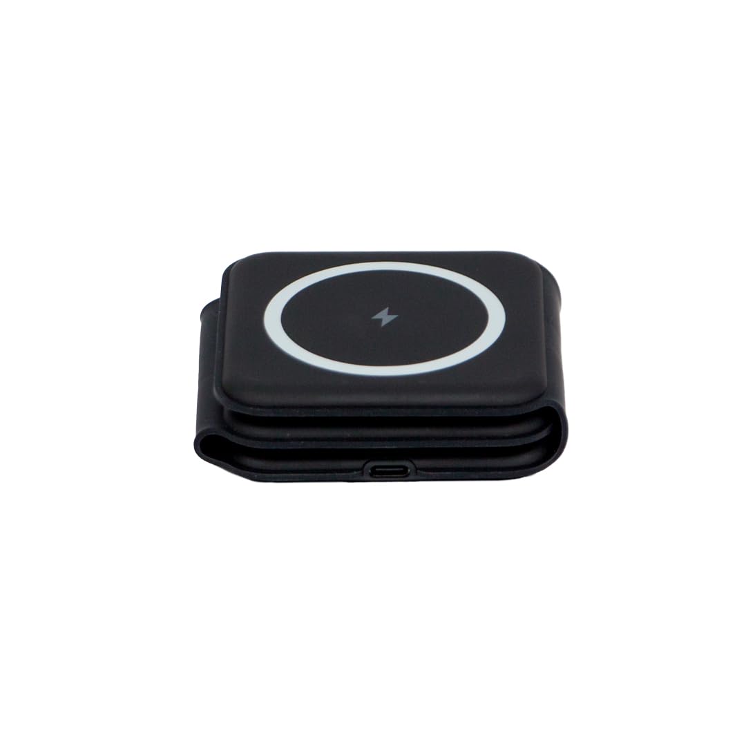 Fold Tappetino di ricarica 3 in 1 Pieghevole – Ricarica Qi per Smartphone, Smartwatch IOS e Auricolari, Stazione di Ricarica Portatile, Fast Charge 15W, Design Compatto da Viaggio (Nero)