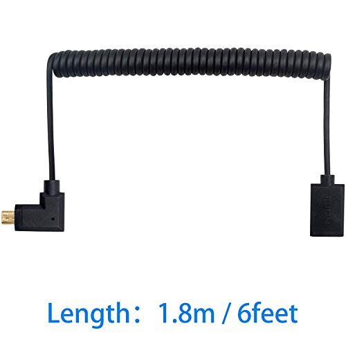 Image of Duttek 90 Degree HDMI to Micro HDMI Extension Cable 6 Feet /1.8M, Left Angled Micro HDMI Male to HDMI Female Coiled Cable for Gopro Hero and Other Action Camera /Cam