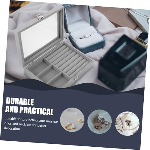 Boîte à bijoux petite portable grise compartiments étui rangement voyage compact