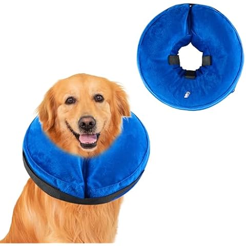 Anyoupin Inflatable Dog Cone Collar, Soft Cone for Dogs After Surgery Protective Recovery Alternative E Collar Cone for Large Dogs and Cats, Blue, L(Neck: 15-19") Cover