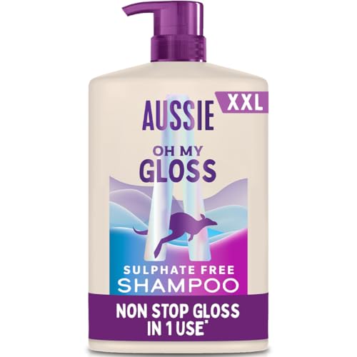 Aussie Oh My Gloss Shampoo 1000ml. Deeply Moisturises Dry and Dull Hair. Infused with Australian White Strawberry. Sulphate-Free Formula. For Instantly Shinier and Glossy Hair. Vegan and Cruelty-Free