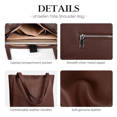 Image of befen Genuine Leather Tote Bag for Women Work Travel Leather Purse Handbags