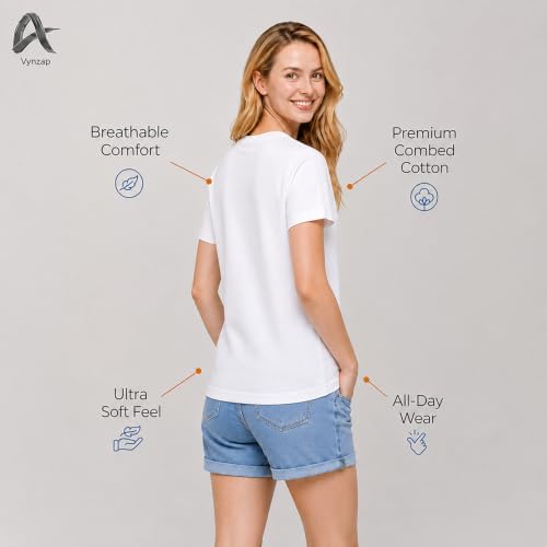 Women’s 100% Cotton T-Shirt, Crew Neck Soft Premium Regular Fit Tee Undershirts, Plain Short Sleeve Comfort Fit Tees for Women - White (XL) Pack of 1 by Vynzap - Used condition - Image 5